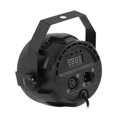 Luz de palco preta com suporte metálico e painel traseiro com display digital