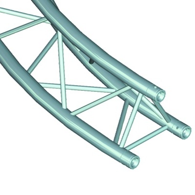 Estrutura metálica curvada azul clara com suportes triangulares