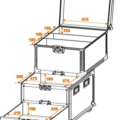 desenho técnico de caixa organizadora metálica com medidas em milímetros