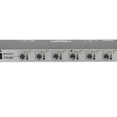 Equipamento áudio profissional cinzento com botões pretos e texto ZD-160