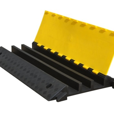 Proteção de cabos preta e amarela com tampas e ranhuras