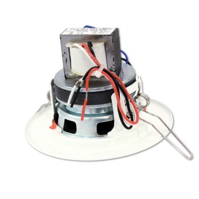 Coluna de som redonda com fios e estrutura metálica