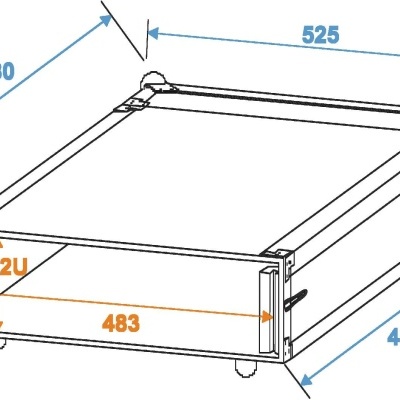 estojo de rack preto com dimensões técnicas em milímetros