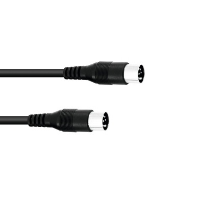 Cabo preto com conectores circulares de 5 pinos em fundo branco