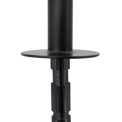 Objeto cilíndrico preto com base circular em fundo branco