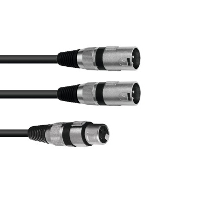 Cabo XLR com conectores macho e fêmea metálicos prateados e cabo preto