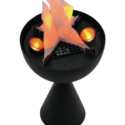 Lareira elétrica portátil preta com simulação de chama e luzes laranja