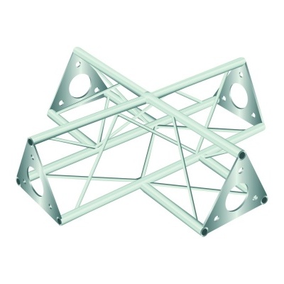 Estrutura metálica triangular branca com barras tubulares