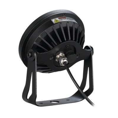 Iluminação LED redonda preta com dissipador de calor e suporte em U