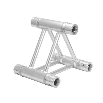 Suporte triangular metálico prateado com tubos cilíndricos