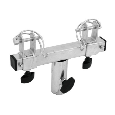 Suporte metálico com presilhas e ajustadores pretos em fundo branco