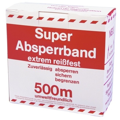 Embalagem branca e vermelha de fita de isolamento com texto em alemão