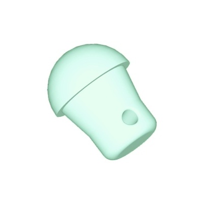 Peça plástica verde claro arredondada com furo circular