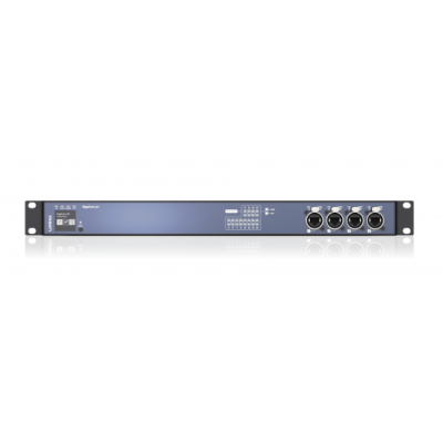 Equipamento de áudio Focusrite RedNet AM2 com conectores XLR e LEDs