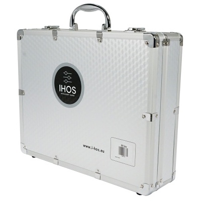 Mala rígida branca texturizada com logótipo IHOS e alça metálica