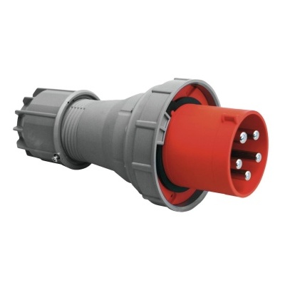 Conector industrial macho cinzento com ponta vermelha e cinco pinos