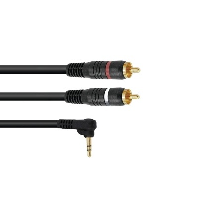 Cabo áudio com fichas RCA e jack 3,5 mm preto e dourado
