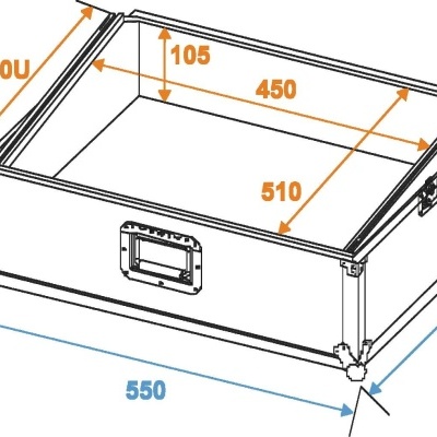 Caixa preta retangular com medidas em milímetros indicadas graficamente