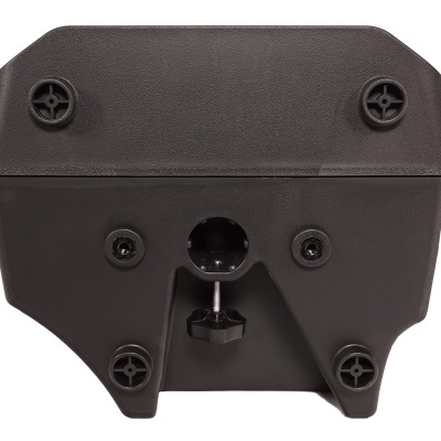 Suporte preto de plástico com parafusos e orifício central de ajuste