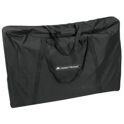 Mala preta com alças e texto OMNITRONIC