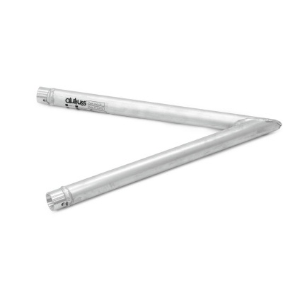 Tubo metálico articulado prateado fosco com texto 'OLLUSS'