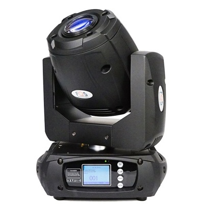 Luz móvel profissional preta com lente azul e display digital