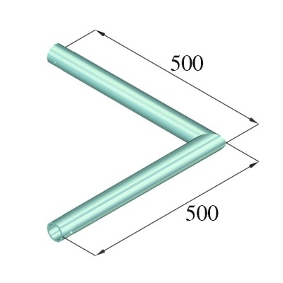 Tubo metálico azul em forma de ângulo com dimensões 500mm x 500mm