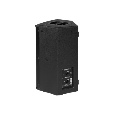 Coluna de som preta com painel traseiro de controlos e entradas