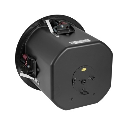 Alto-falante profissional preto cilíndrico com ganchos metálicos