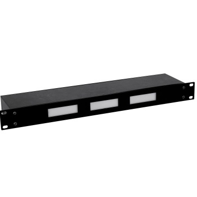 Dispositivo eletrónico preto com três visores brancos
