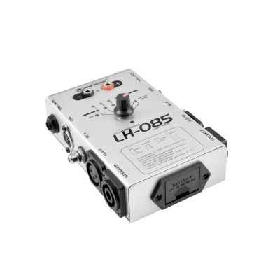 Interface de áudio CH-08S metálica prateada com botões e entradas de áudio