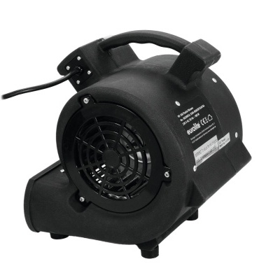 Ventilador de ar portátil preto com pega e grelha circular