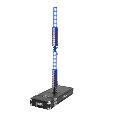 Barra de luz LED azul montada numa base preta retangular