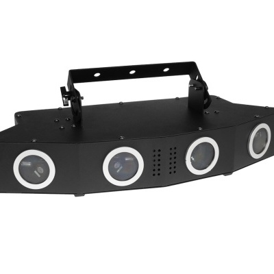 Iluminação LED profissional preta com quatro focos circulares