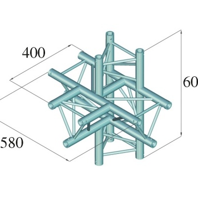 Estrutura metálica 3D com tubos cilíndricos azuis e dimensões indicadas