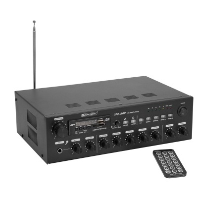 Amplificador de áudio preto com controlo e telecomando