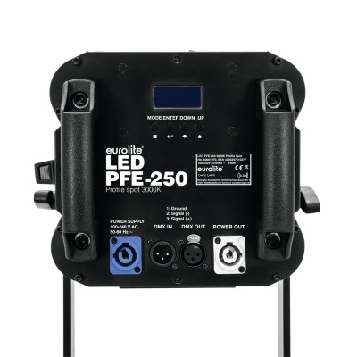 Painel traseiro de luz LED preta Eurolite PFE-250 com conectores e ecrã digital