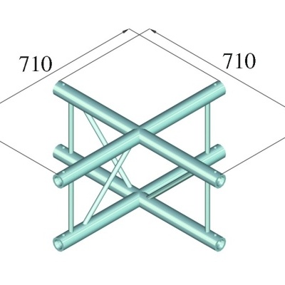 Estrutura metálica quadrada verde com tubos cilíndricos e ligações cruzadas