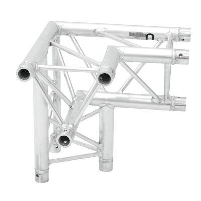 Estrutura metálica prateada feita de tubos cilíndricos em ângulo