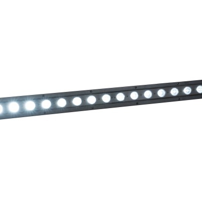 Barra de luz LED preta com 15 LEDs acesos sobre fundo branco