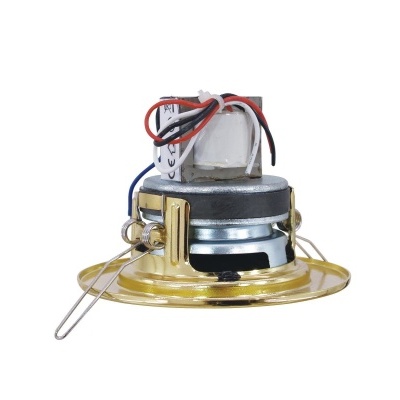 Coluna de som embutida dourada e preta com fios expostos