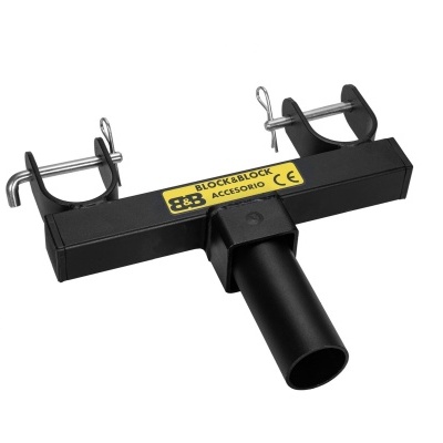 Suporte preto metálico com garras e etiqueta amarela