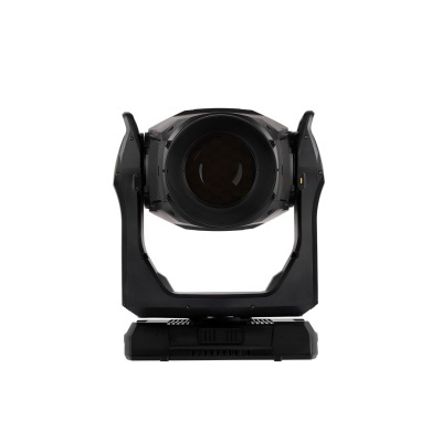 Equipamento de iluminação profissional preto com lente circular e base retangular