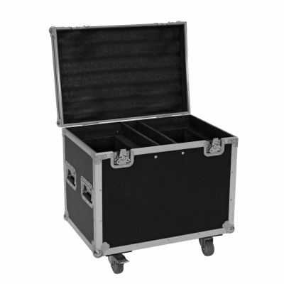 Mala preta de transporte robusta com estrutura metálica e rodízios abertos