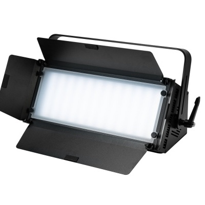 Painel de luz LED rectangular com abas ajustáveis e suporte preto