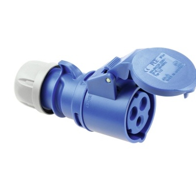 Ficha elétrica industrial azul com tampa e quatro orifícios
