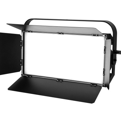 Luz de estúdio retangular preta com abas e painel branco