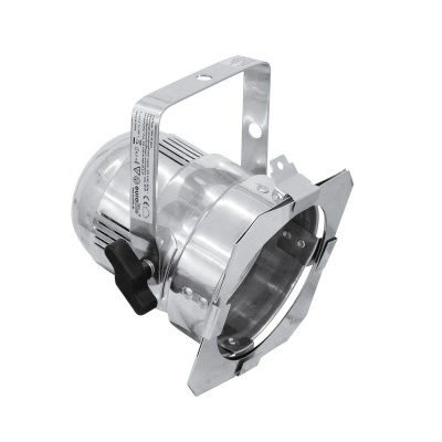 Foco de iluminação prateado com suporte ajustável e alavanca preta