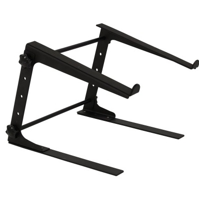 Suporte de metal preto para laptop ou monitor sobre fundo branco