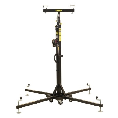 Suporte preto para painel drywall em metal com base e rodas